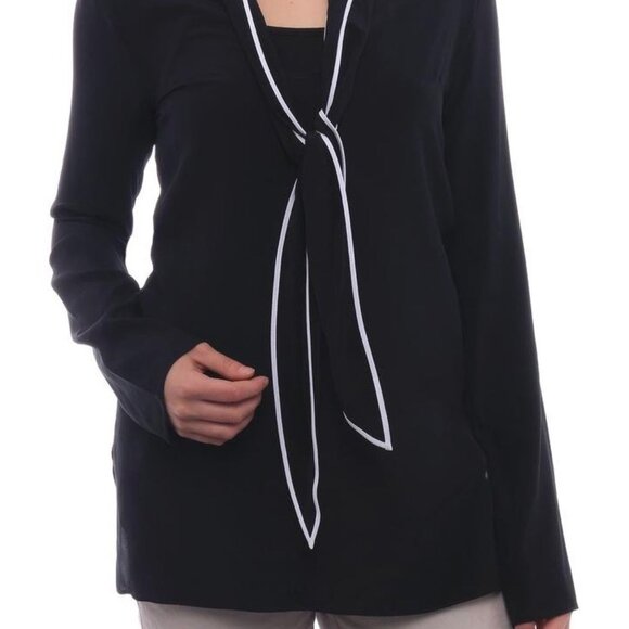 Sandro Black Etonnee Long Sleeve V-Neck Blouse Sz. 3 *EUC* MSRP: $320+tax - Picture 1 of 8